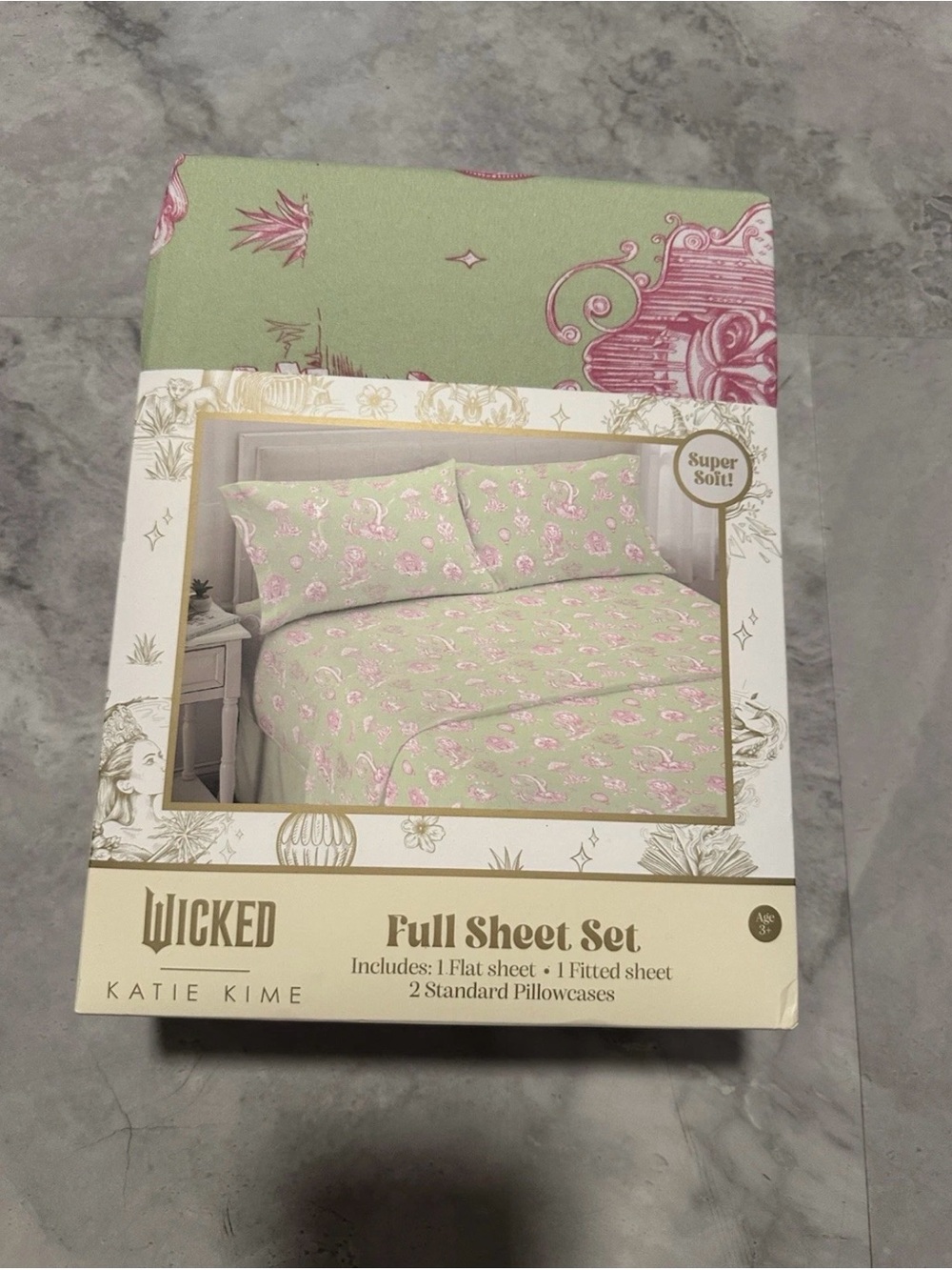 Wicked For Good X Katie Kime Green & Pink FULL Size Bed Sheet 4 Pc Set NEW